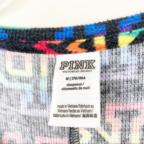Pink Victoria’s Secret Rainbow Spell Out Butt Flap One Piece Pajamas Sz M - Picture 5 of 9